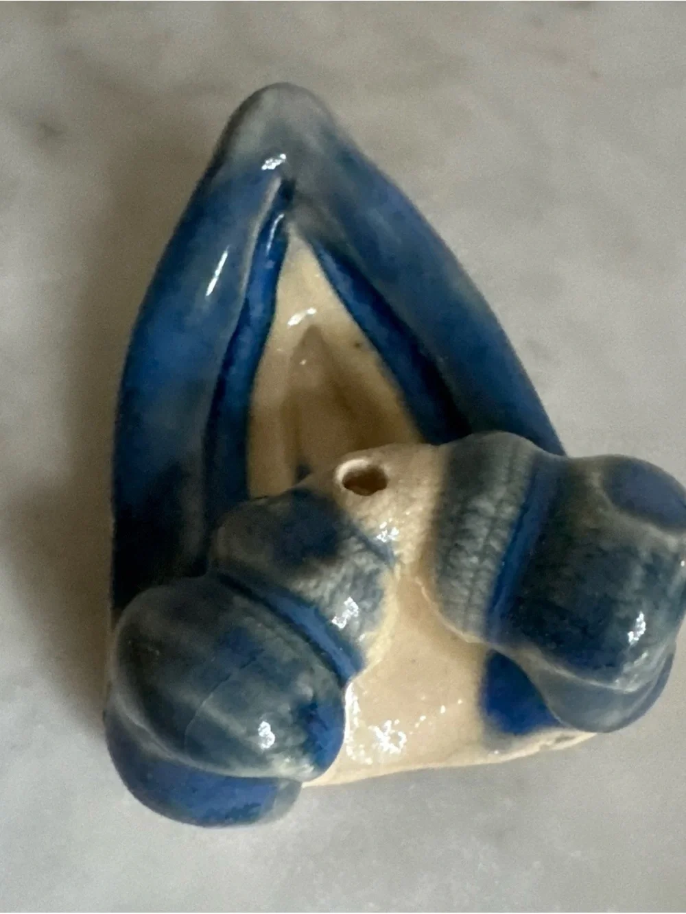 Vintage Leaf Incense Holder - Blue & White Design